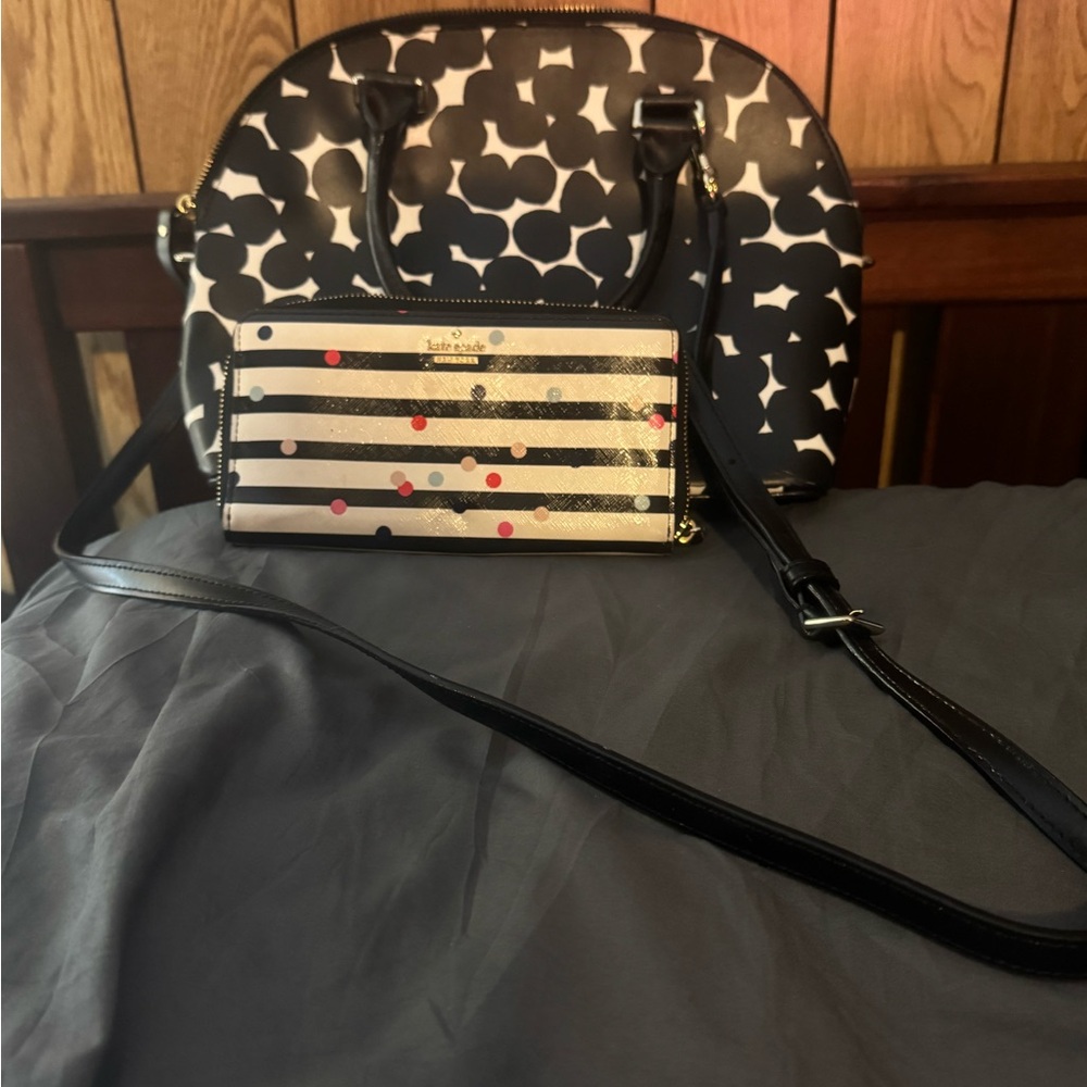 Kate Spade Black and White Shoulder Bag with Polka Dot Wallet
